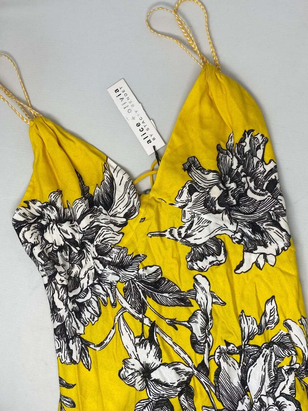 Alice + Olivia Kiro Blooming Wild Golden Hour Yellow Midi Dress 2 NWT $550 - Picture 7 of 13